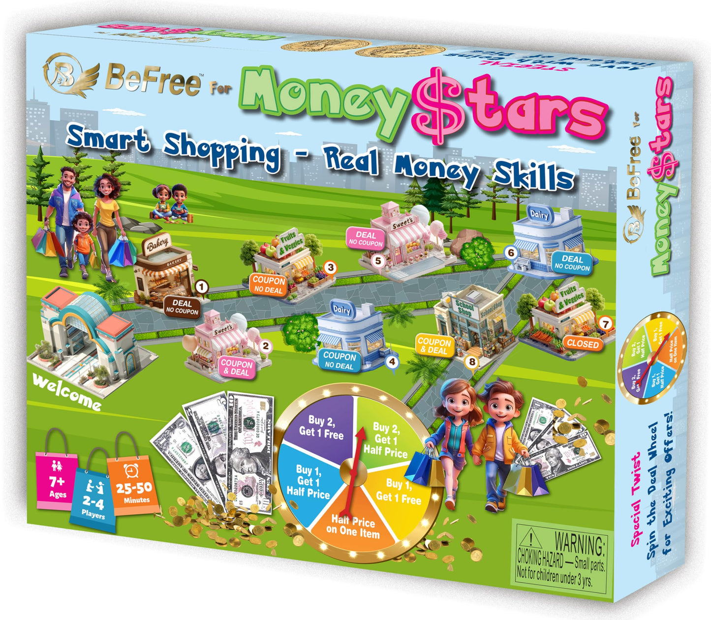 BeFree for MoneyStars - Kids Board Game Age 7+ | Fun Play Money Shopping Game with Bills & Coins and Store Deals | Make Smart Choices, Pay, Get Change