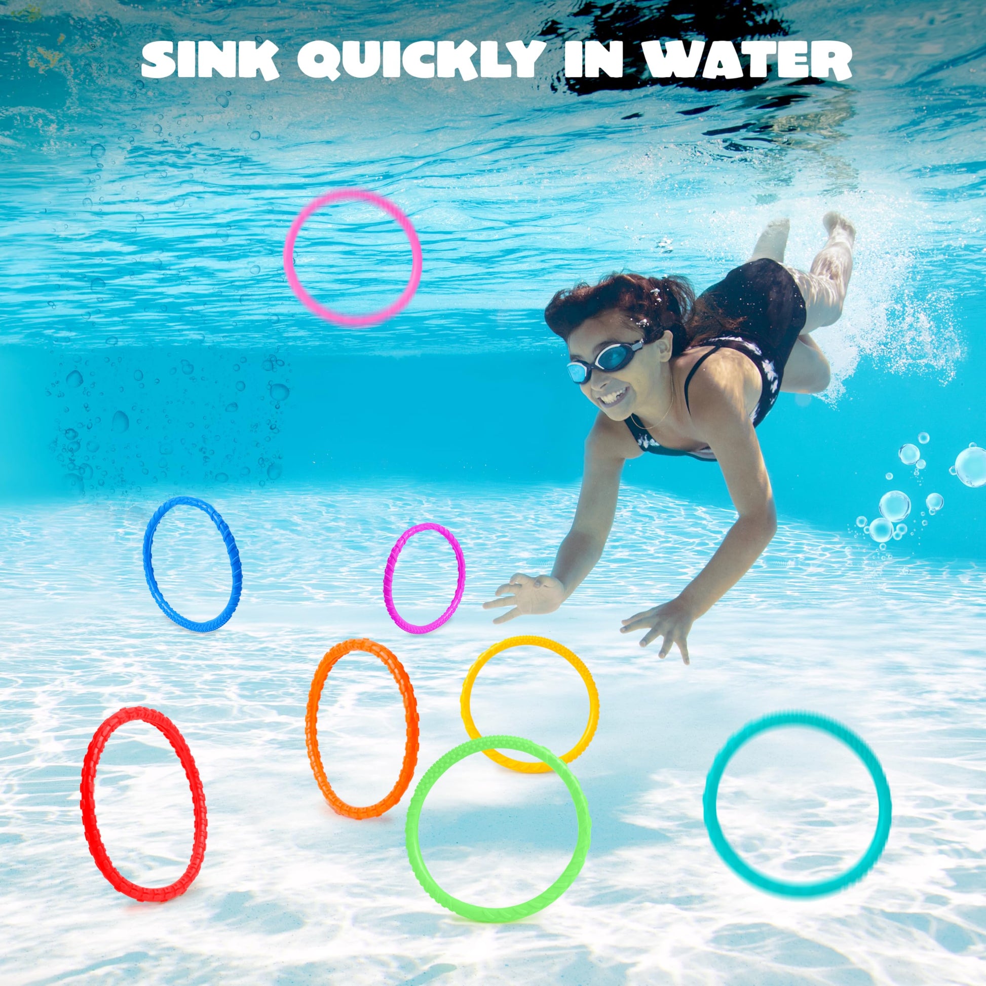JOYIN Dive Circles Pool Toys, 8 Pcs Colorful Pool Rings for Kids, Underwater Training Swimming Diving Toy for Kids Gifts Summer Swim Water Fun Games