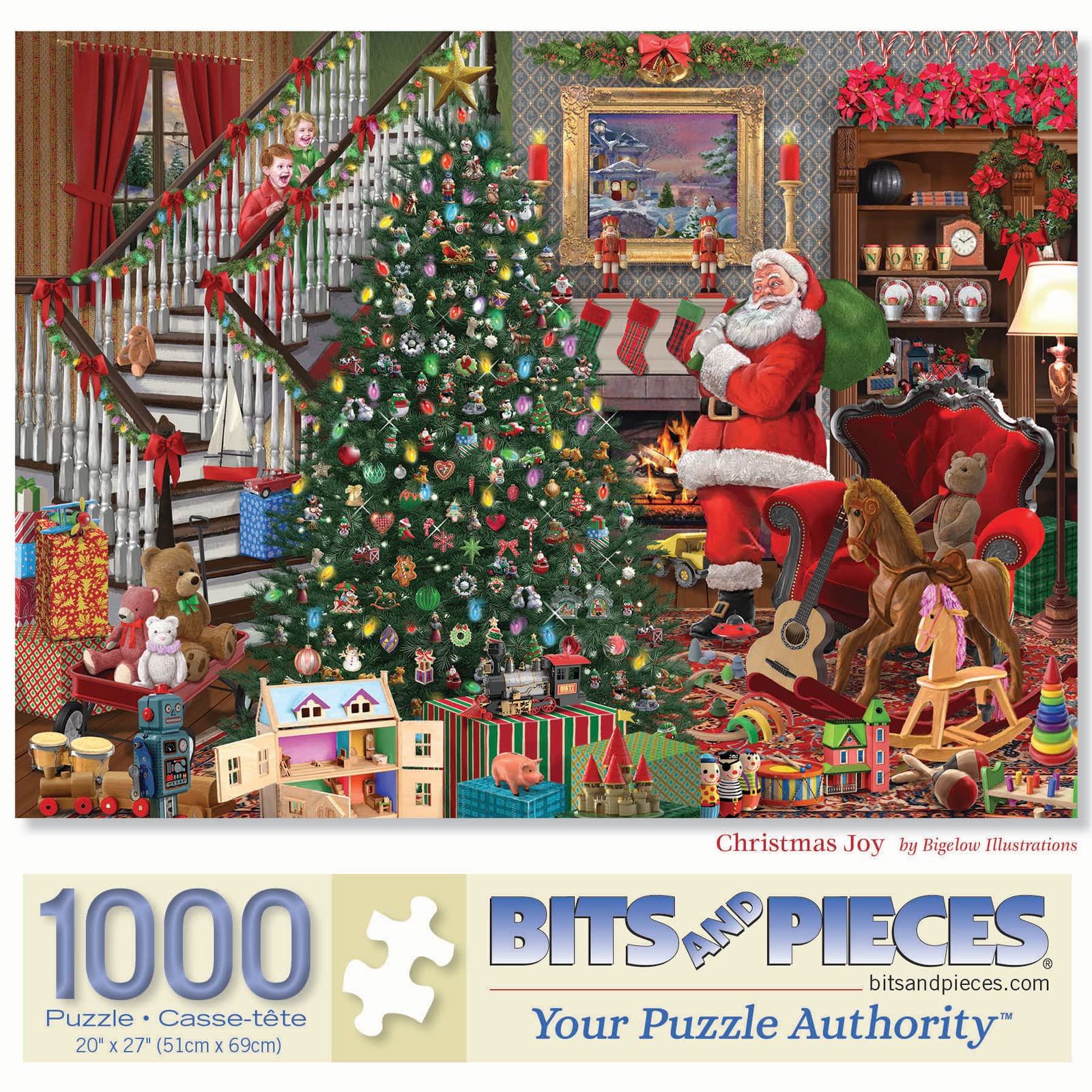 Bits and Pieces - 1000 Piece Christmas Jigsaw Puzzle for Adults - Christmas Joy by Bigelow Illustrations - Santa Puzzle with Unique Random Cut Pieces