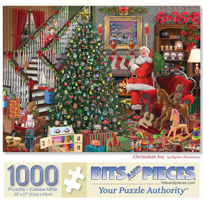 Bits and Pieces - 1000 Piece Christmas Jigsaw Puzzle for Adults - Christmas Joy by Bigelow Illustrations - Santa Puzzle with Unique Random Cut Pieces