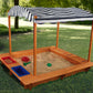 KidKraft Outdoor Covered Wooden Sandbox with Bins and Striped Canvas Canopy, Kids' Outdoor Furniture, Navy & White, Gift for Ages 2-8, Natural, 58.7 x
