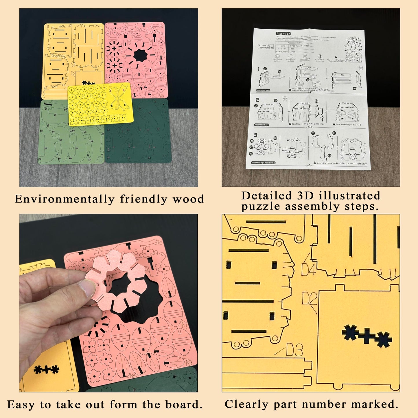 3D Flower Wooden Puzzles for Adults DIY Wooden Flowers Model Kit Building Set Crafts for Adults to Build, Botanical Collection/Ideal Creative Gift
