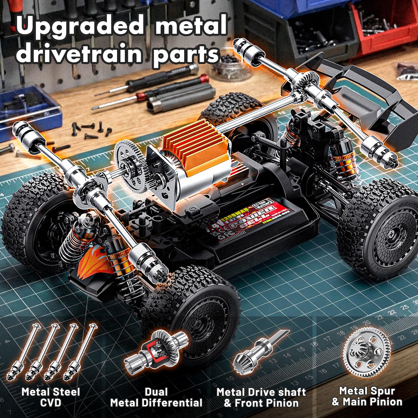 RC Cars 1:18 High-Speed RC Off-Road Truck for Adults & Boys,36KM/H RC Car with Metal Drivetrain, Dual Rechargeable Batteries, Splash-Proof