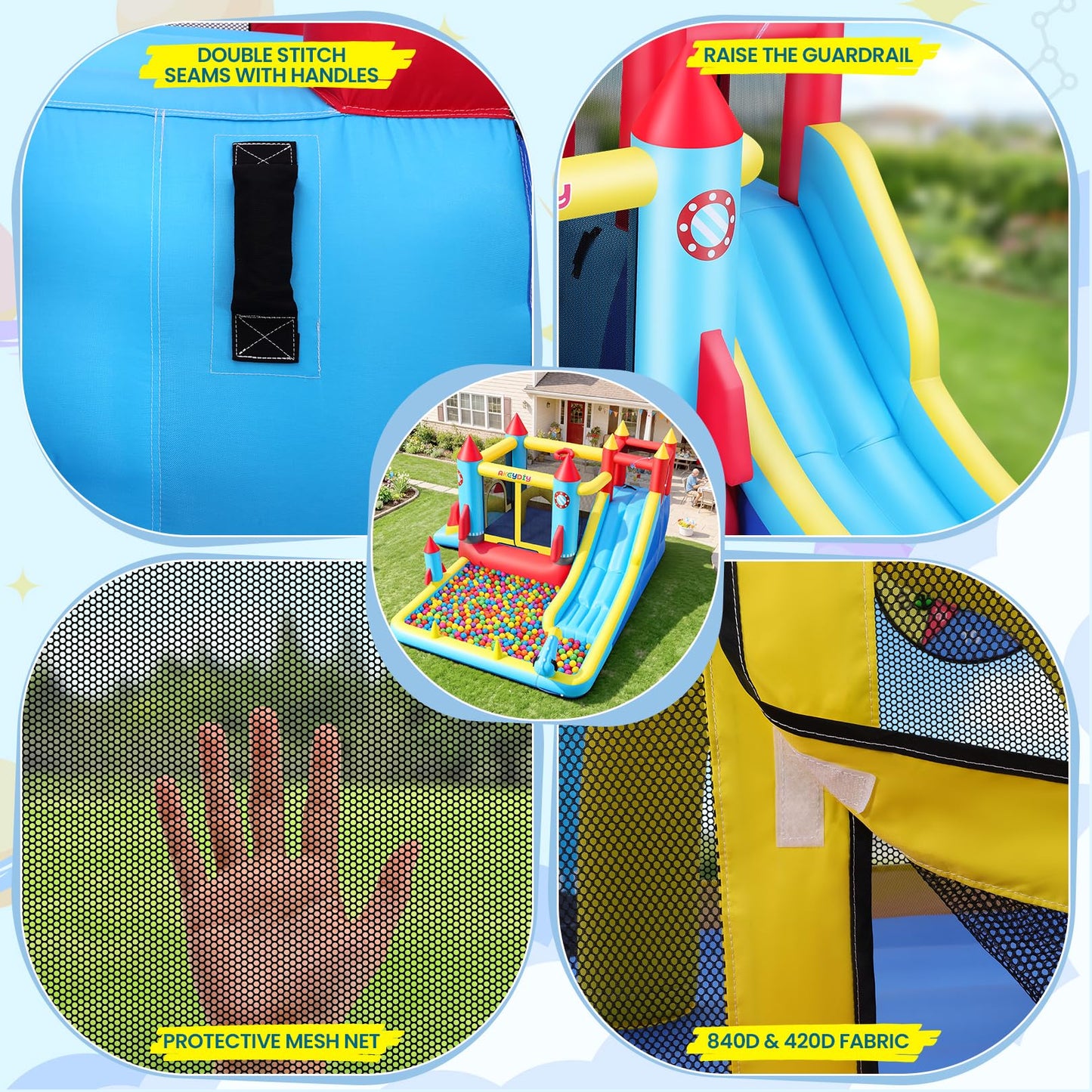AKEYDIY Bounce House,Inflatable Water Slide Bounce Castle with Blower for Kids 3-10,Outdoor/Indoor Bouncy House Water Park for Backyard with 2 Splash