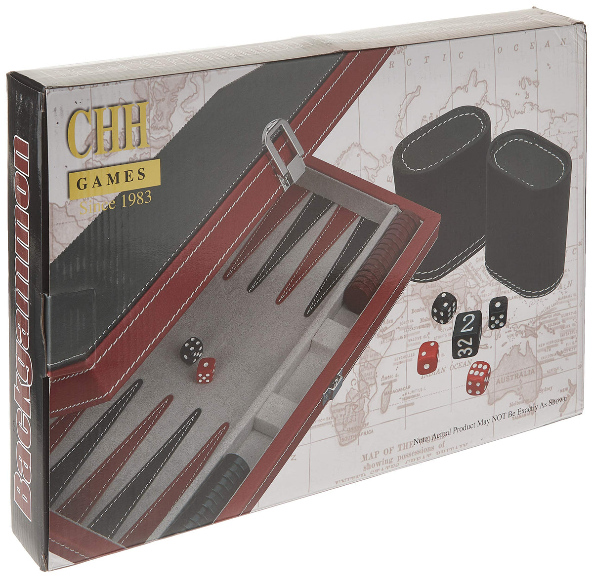 CHH 3042M 15 Inch Black and Red Leatherette Backgammon Set
