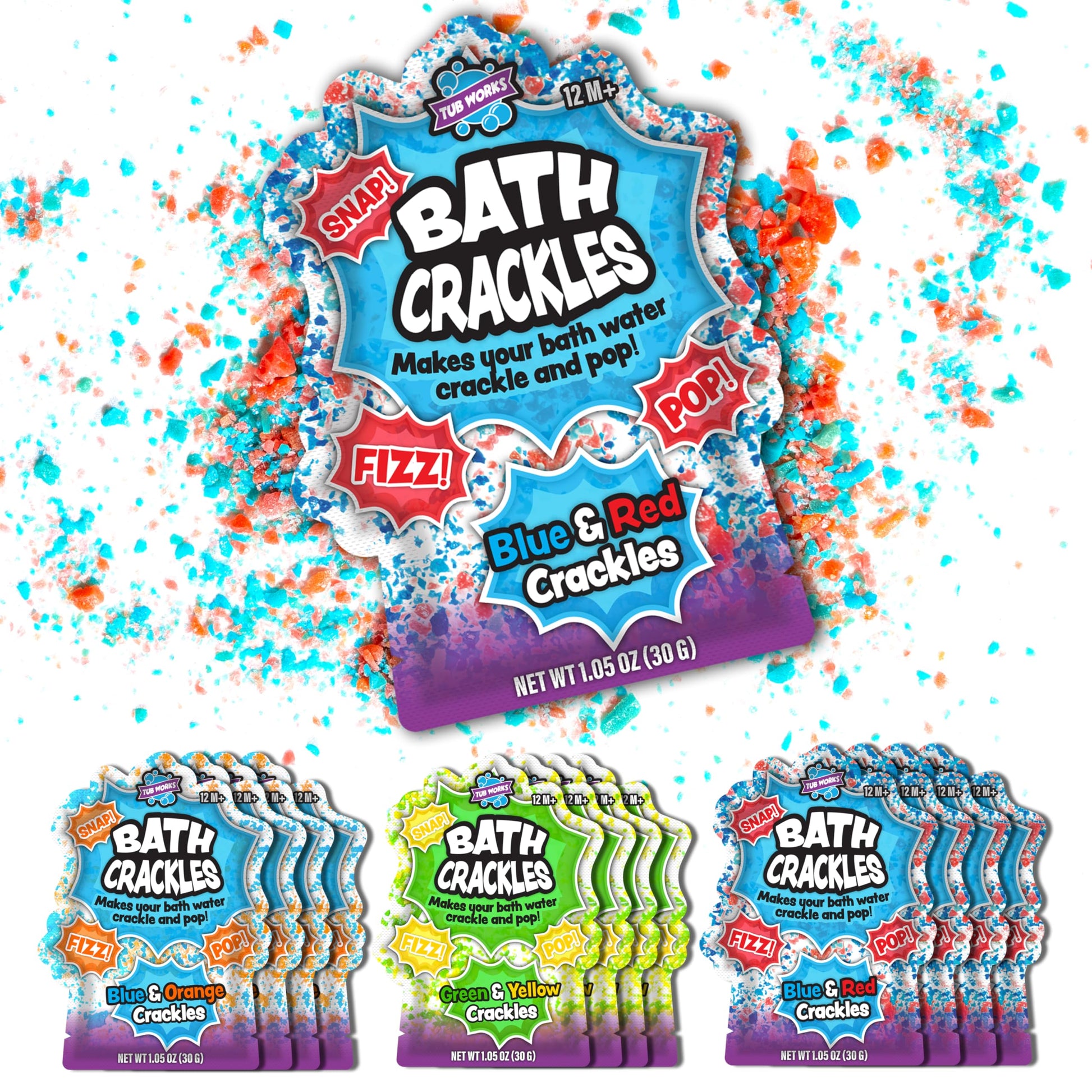 Tub Works® Bath Crackles Bath Toy, Variety 12 Pack | Nontoxic & Fragrance-Free | Makes Bath Water Crackle & Pop for a Unique Kids Bath | Swirl Water