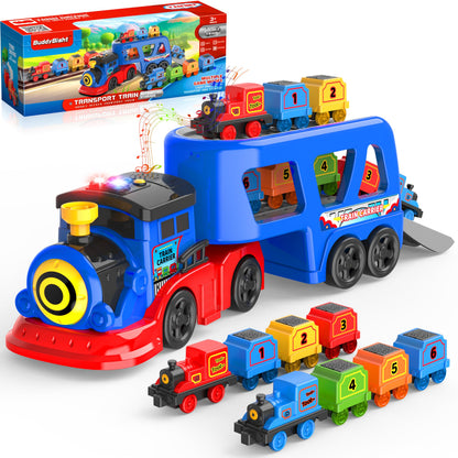 Number Train Set for Kids, Include 1 Transport Trucks, 8 Magnetic Trains