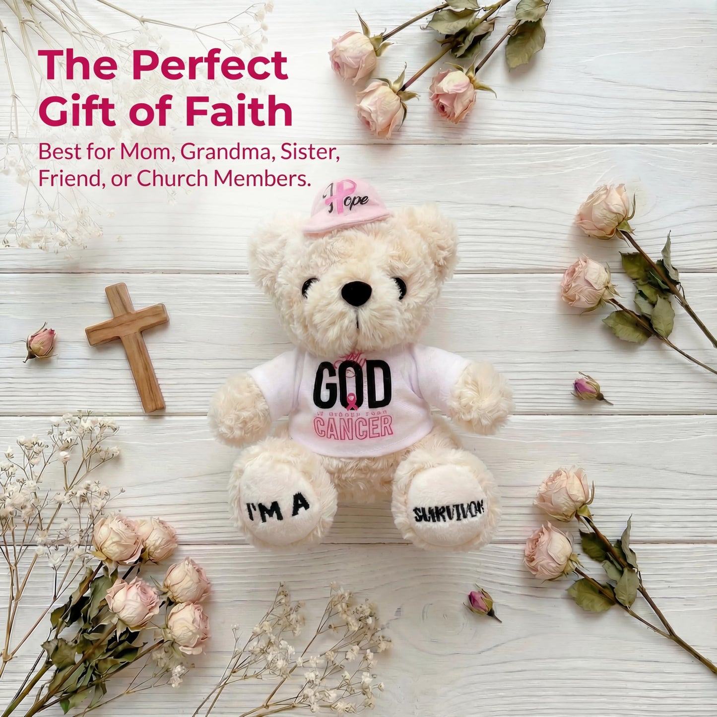 SHSEEN Breast Cancer Survivor Teddy Bear, 8 Inch Comfort Plush