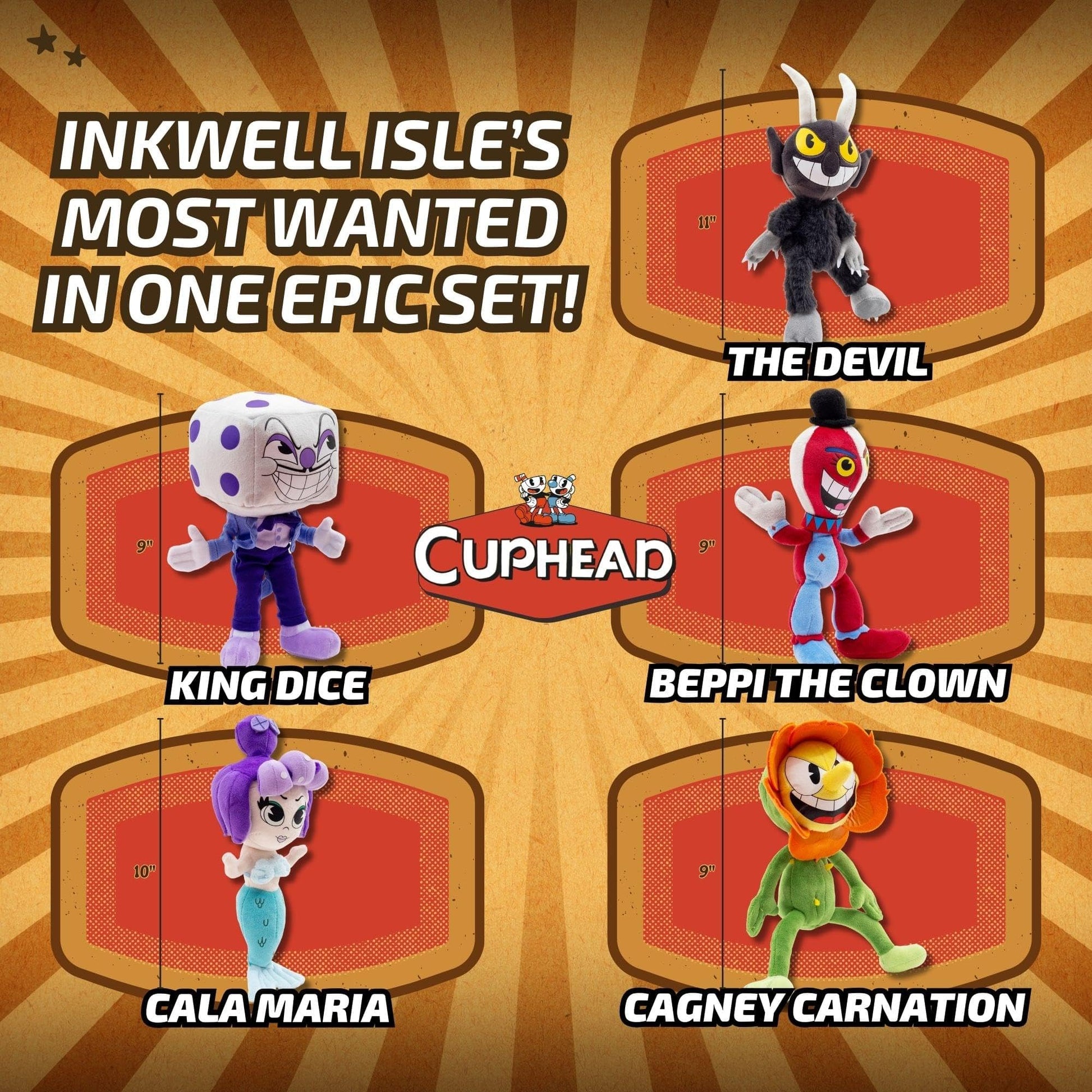 Toynk Cuphead 9 Inch Villains Plush Set of 5