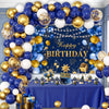Blue and Gold Happy Birthday Decorations for Men,Birthday Banner, 70pcs Balloons, Backdrop,Balloon Arch Supplies for Boy