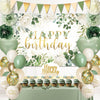 Happy Birthday Decorations For Women Men,Birthday Backdrop,Banner Balloons,Table Cloth,Paper pom poms Party Supplies for Girls Boys (Sage Green)