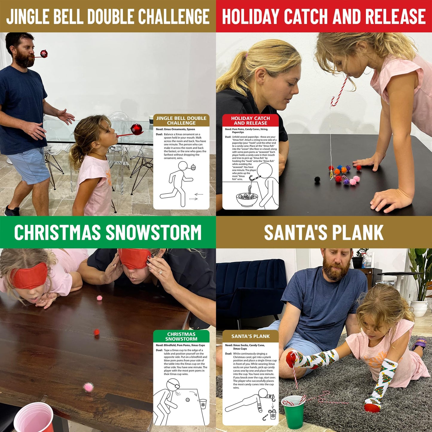 Funwares 24 Days of Christmas Games - Complete Advent Calendar, Christmas-Themed Minute to Win It Challenges for Kids, Teens & Families, 2-12 Players