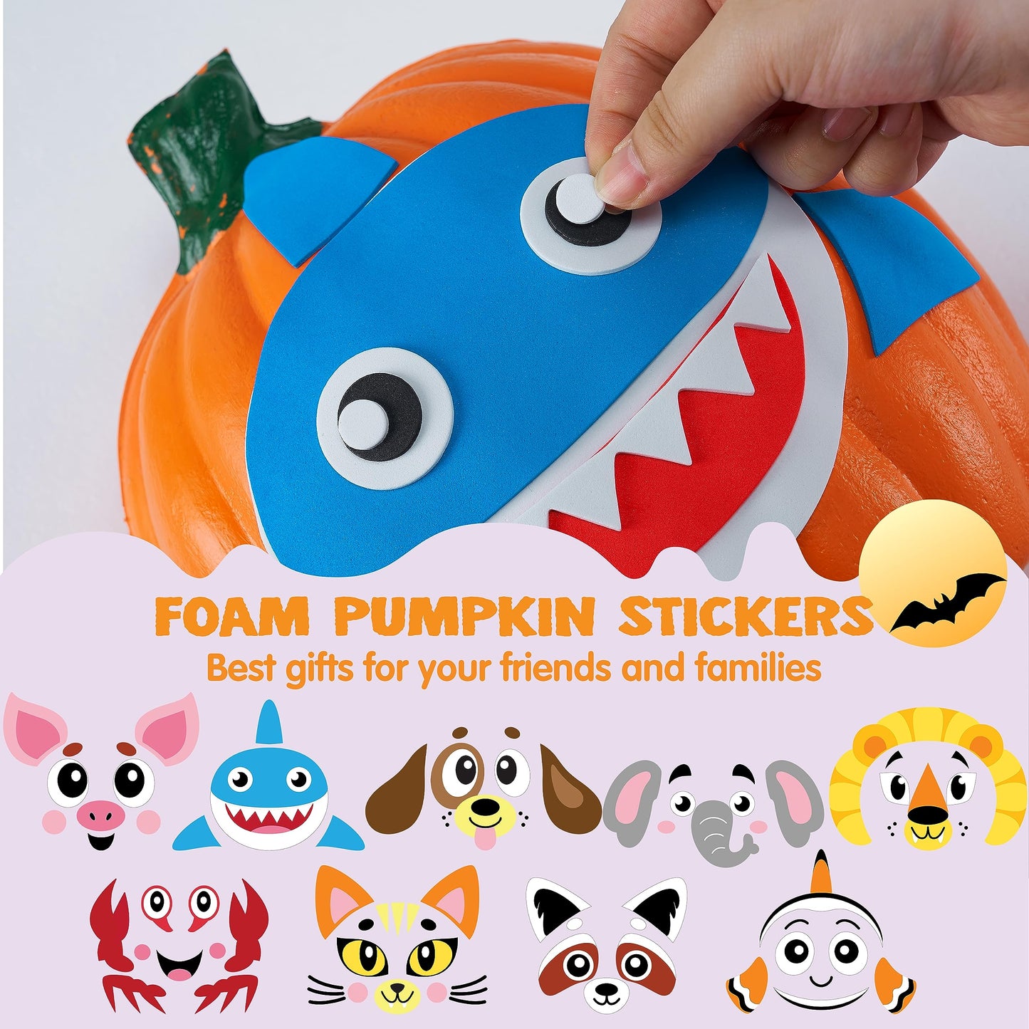 JOYIN 18 Packs Halloween Pumpkin Decorating Stickers Craft Kit, Halloween Party Supplies Arts Activities, Kids Party Favors, Jack O Lantern Foam Face