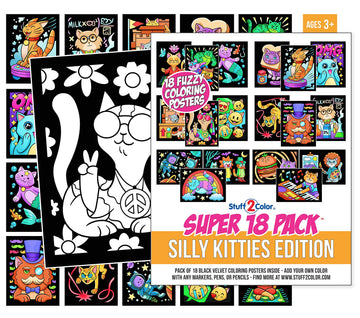 Super Pack of 18 Fuzzy Coloring Posters (Silly Kitties Edition) - Arts & Crafts for Kids, Toddlers, Girls, Boys & Adults - Great for Family Fun