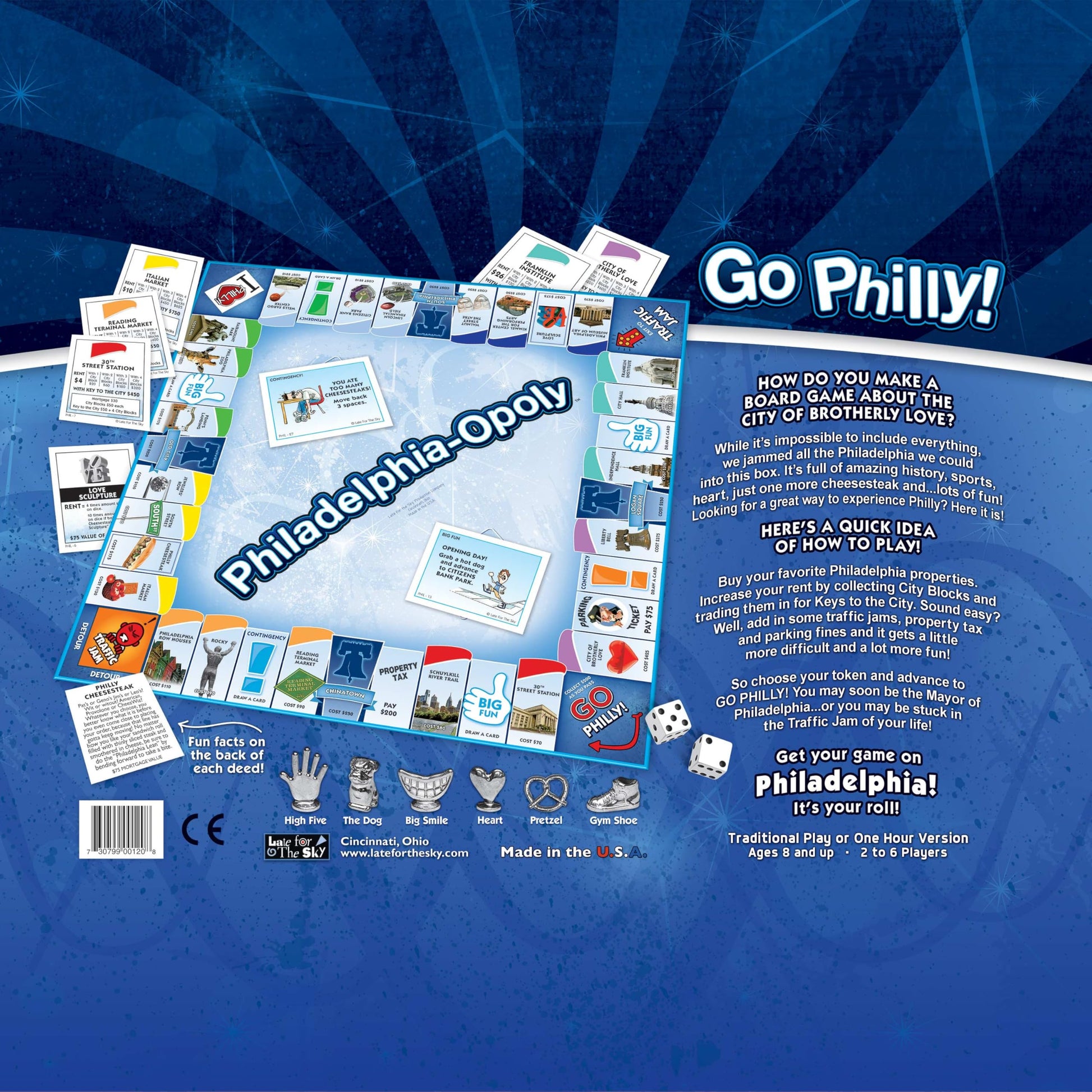 Late for the Sky Philadelphia-Opoly Board Game - Philadelphia Property Trading Game for 2-6 Players, Family City Edition with Landmarks
