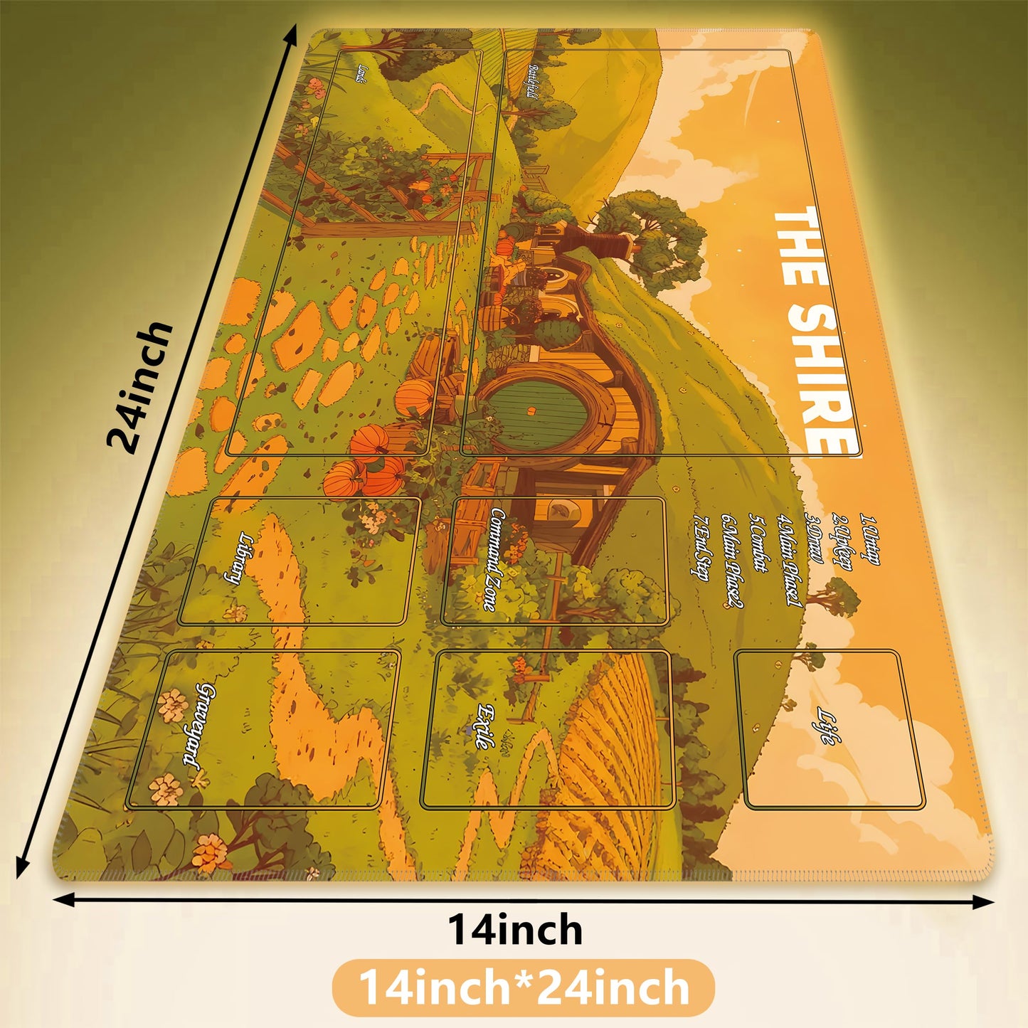 Premium TCG Playmat - 24x14 Professional Rubber Battle Mat for MTG Card Games - Includes Triangular Storage Tube, 12 Counter Dice & 2 Special 20-Sided