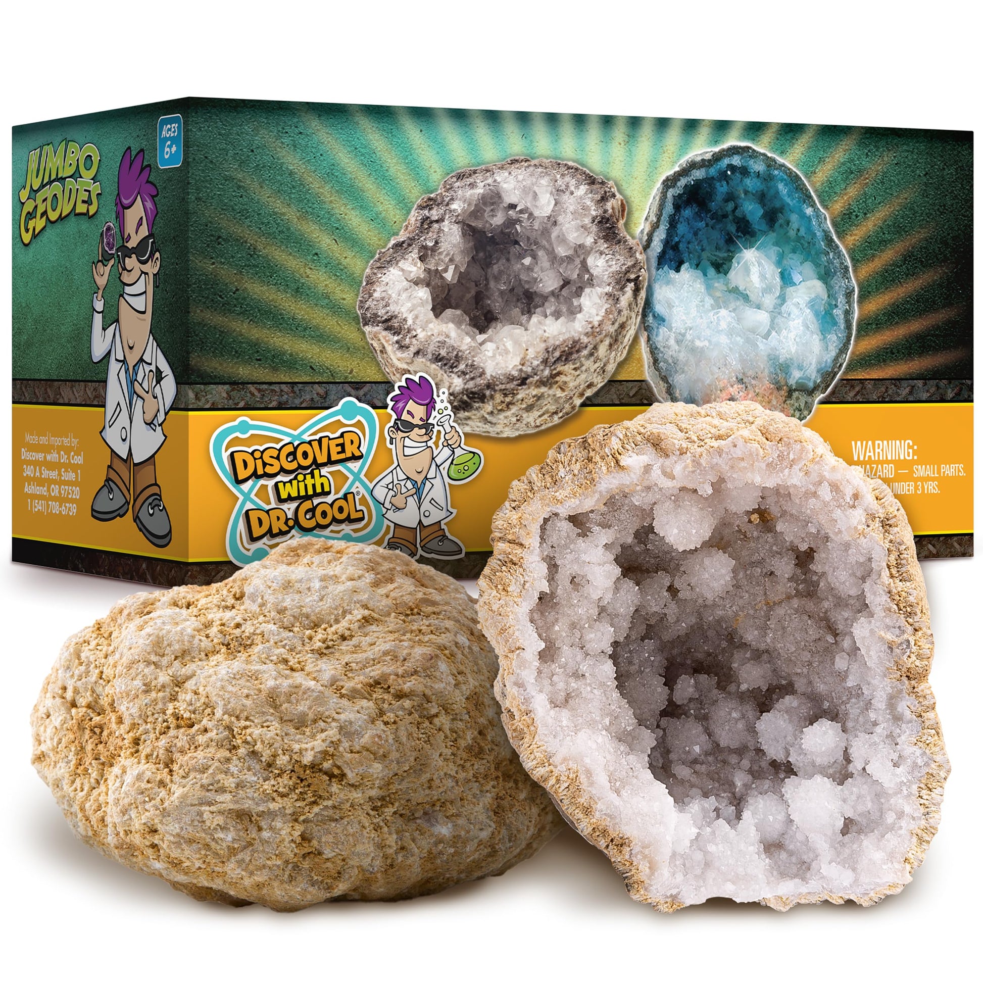 Blue Marble Break Open 2 Jumbo Geodes- Break Your Own Large Geode with Crystals, Earth Science Kit for Kids to Learn Geology, Gifts for Rock