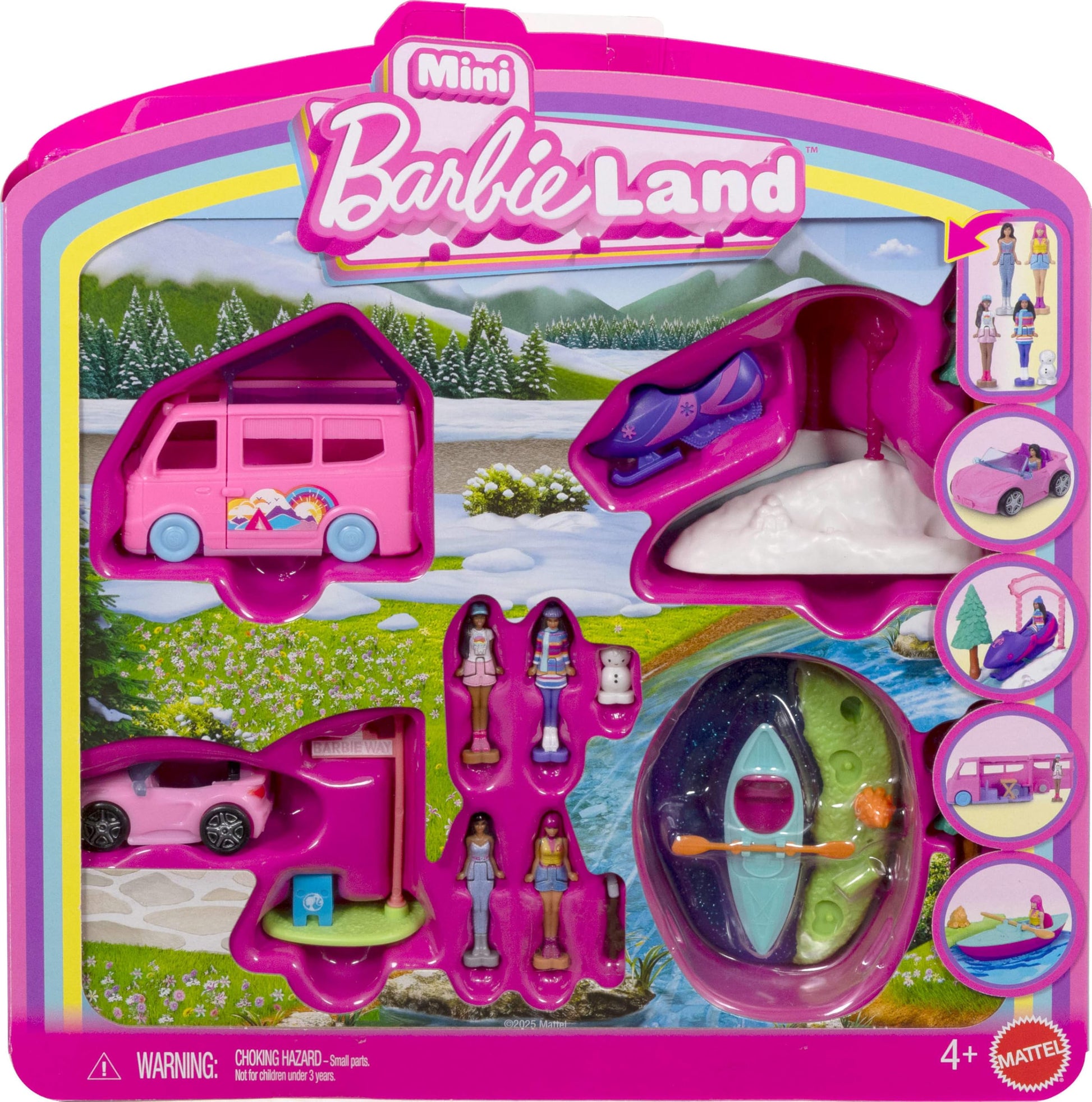 Barbie Mini BarbieLand 4-Pack Doll & Toy Vehicle Set with 4 1.5-inch Dolls & 4 Iconic Toy Vehicles with Color-Change Surprise