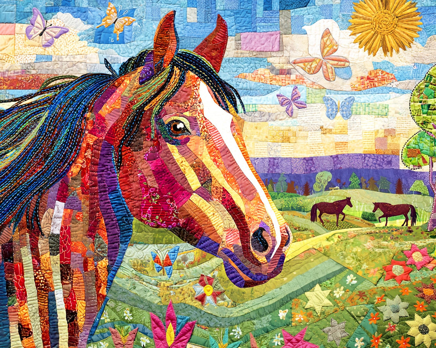 Springbok Patchwork Pony 1000 Piece Jigsaw Puzzle for Adults - Quilted Horse in Meadow - Unique Cut Pieces - Made in USA