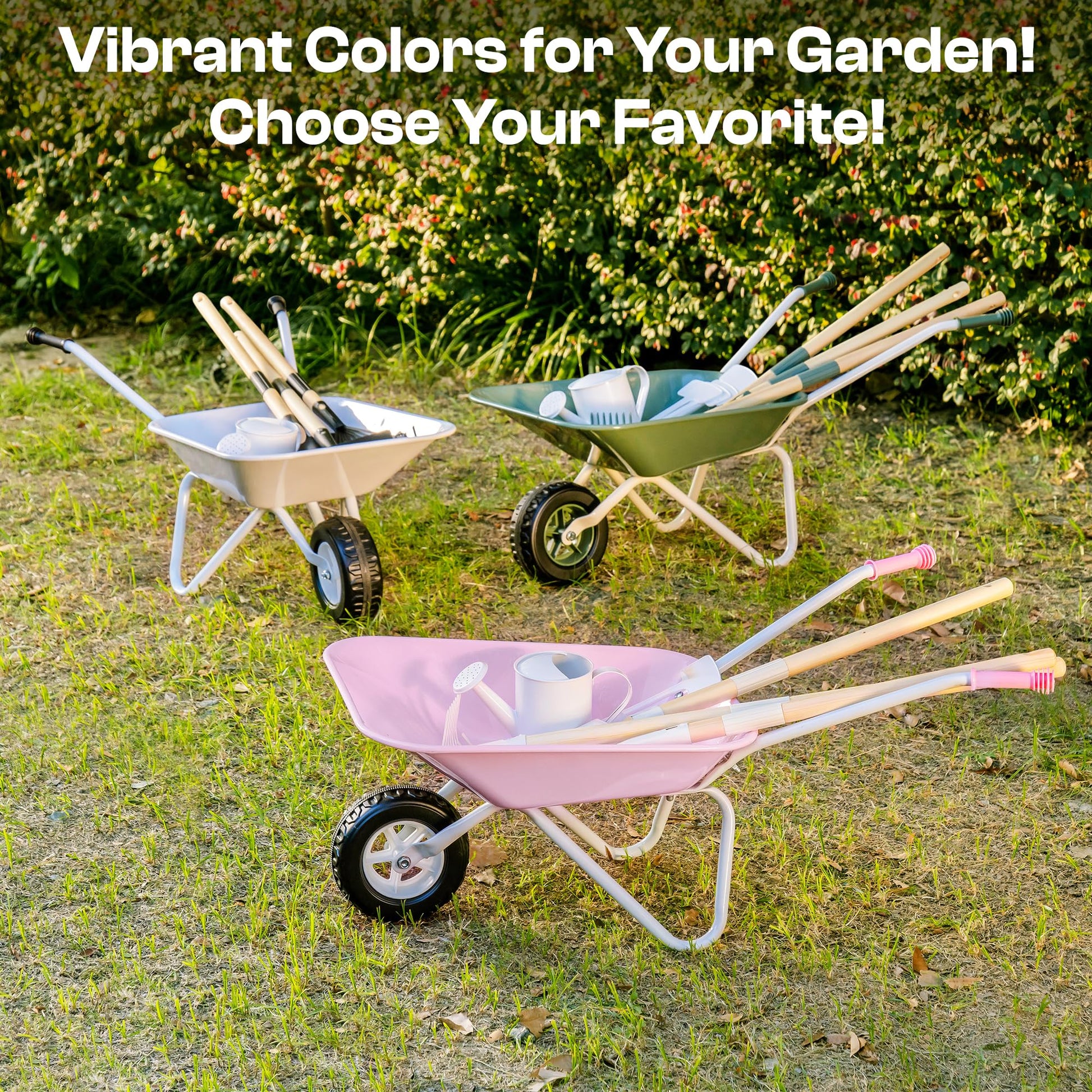 ROBOTIME Kids Wheelbarrow with Gardening Set - Metal Wheelbarrow Toddler Outdoor Play Toy with Garden Tools, Watering Can & Plant Labels, Pretend Play