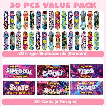 JOYIN 30 Packs Valentine's Day Mini Finger Skateboards with Cards, Classroom Exchange Gift for Kids, Kids Toys Party Favor, Classroom and Holiday