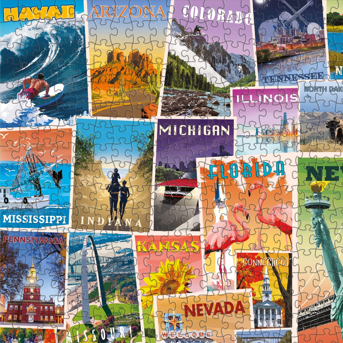 Funwares US States Puzzle, 1000 Piece Jigsaw, All 50, Vintage Poster Art