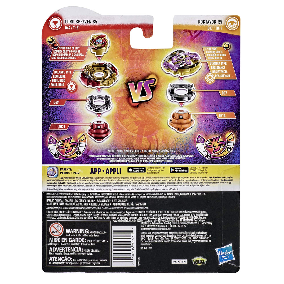 Beyblade Burst Rise Hypersphere Dual Pack Lord Spryzen S5 and Roktavor R5-1 Right/Left-Spin and 1 Right-Spin Battling Top Toy, 8 and Up