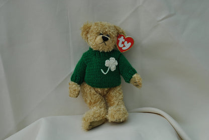 Ty Attic Treasure Blarney Bear with Green Irish Clover Sweater 8" Jointed Teddy