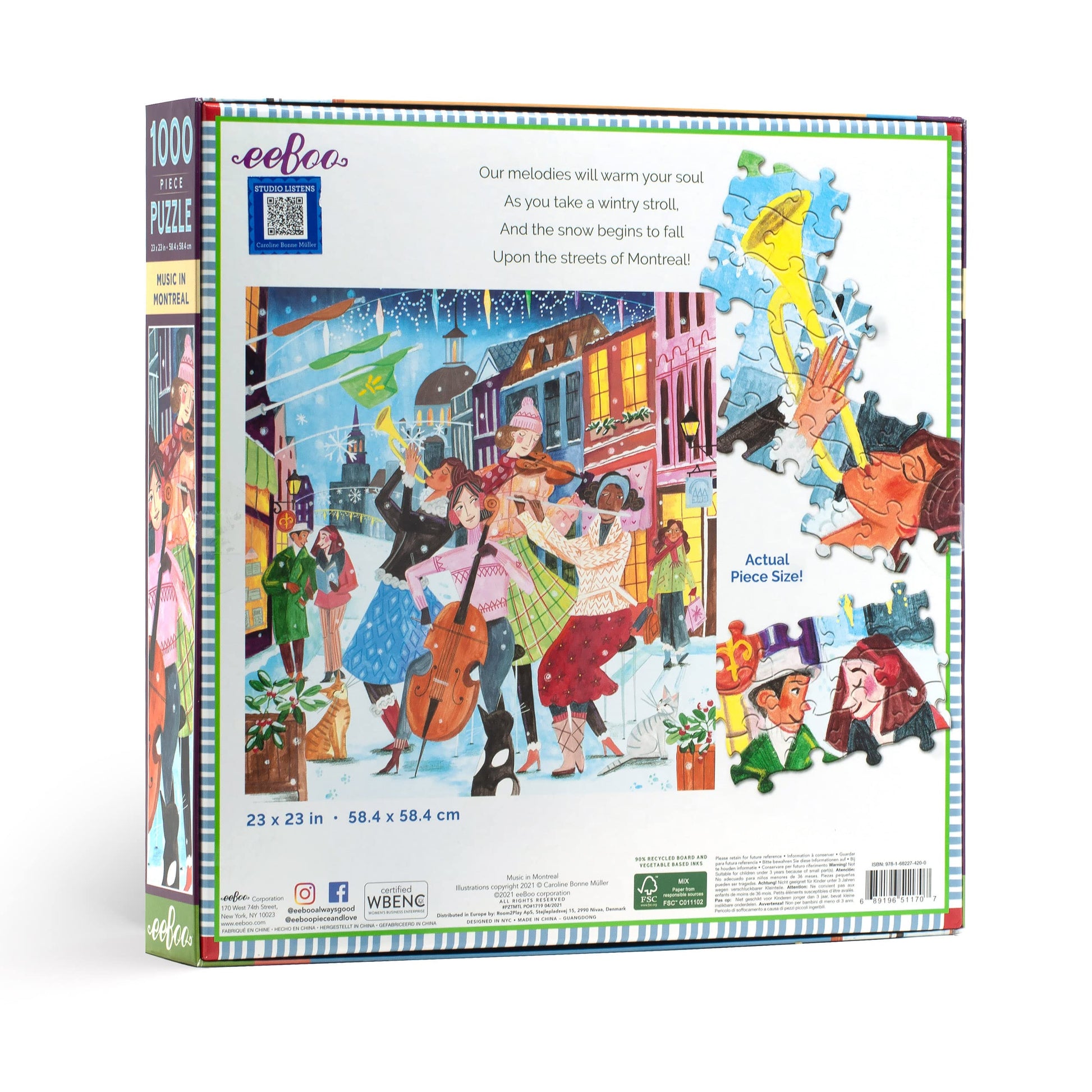 eeBoo 1000 Piece Puzzle - Music in Montreal Jigsaw Puzzle for Adults, Square 23" x 23" Made with Recycled Board & Vegetable-Based Ink