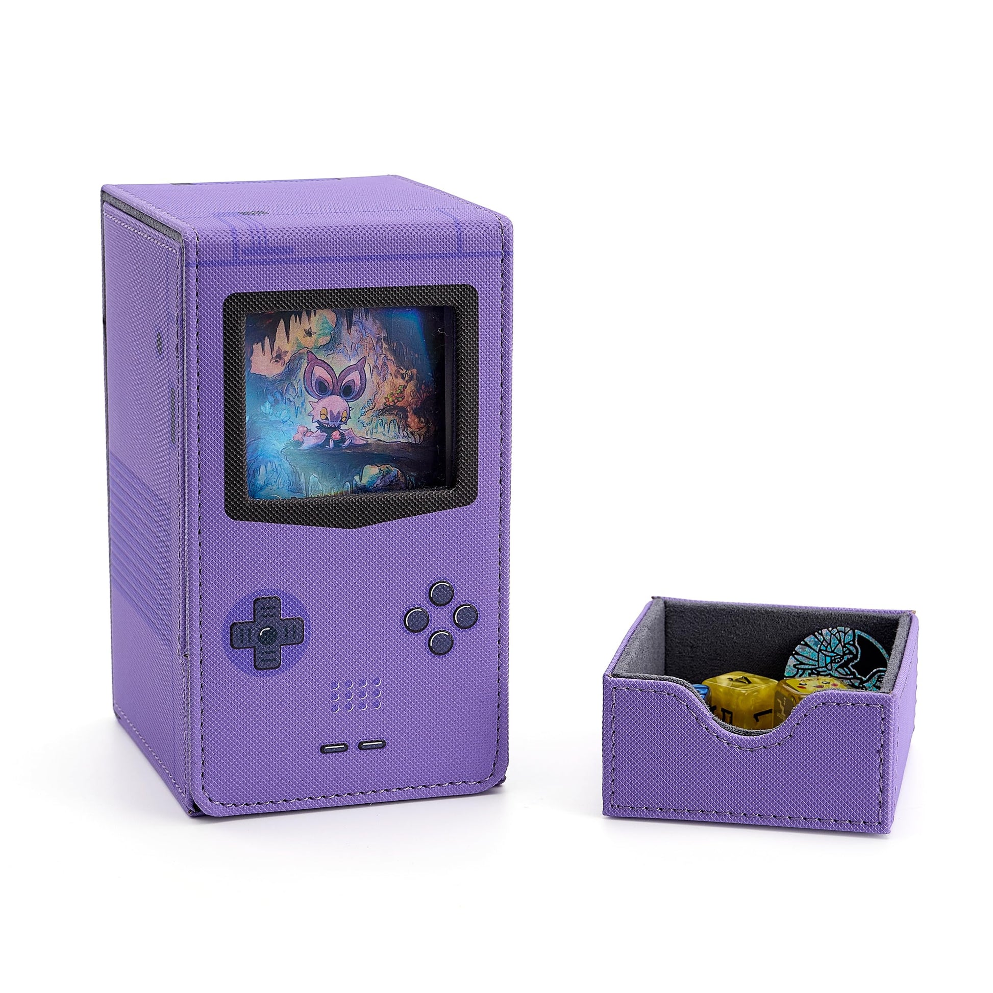 Venssu Retro Gaming Console MTG Deck Box with Dice Tray, Card Deck Case with Commander Display, PU Leather Card Storage Box Fit 120 Single Sleeved