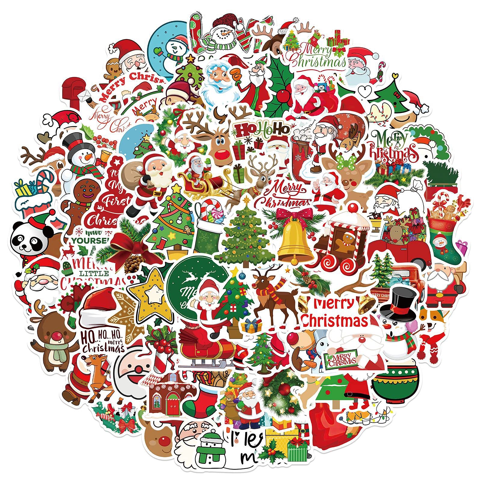 RZEOTPII Christmas Day Stickers Pack 100 Pcs Santa Claus Stickers for Laptop Scrapbook Windows Bicycle Water Bottle Skateboard,Waterproof Vinyl Decals