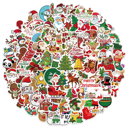 RZEOTPII Christmas Day Stickers Pack 100 Pcs Santa Claus Stickers for Laptop Scrapbook Windows Bicycle Water Bottle Skateboard,Waterproof Vinyl Decals
