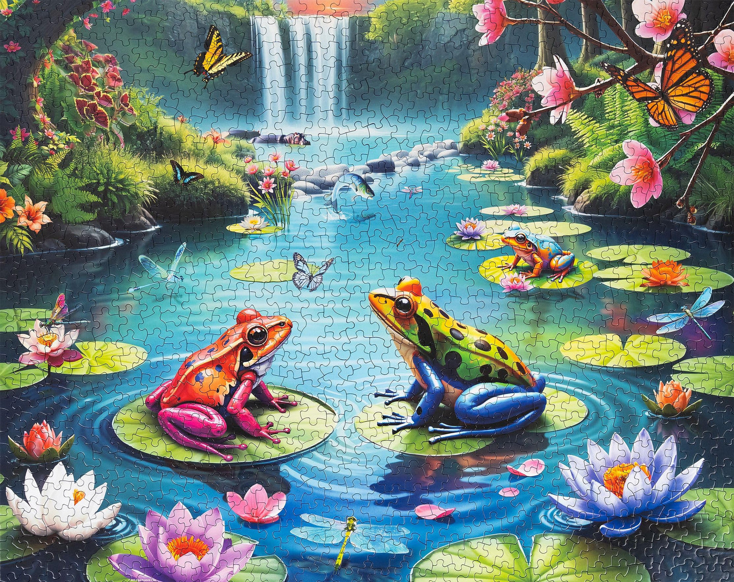 Springbok Lily Pond Paradise 1000 Piece Jigsaw Puzzle for Adults - Frogs and Flowers - Unique Cut Pieces - Made in USA