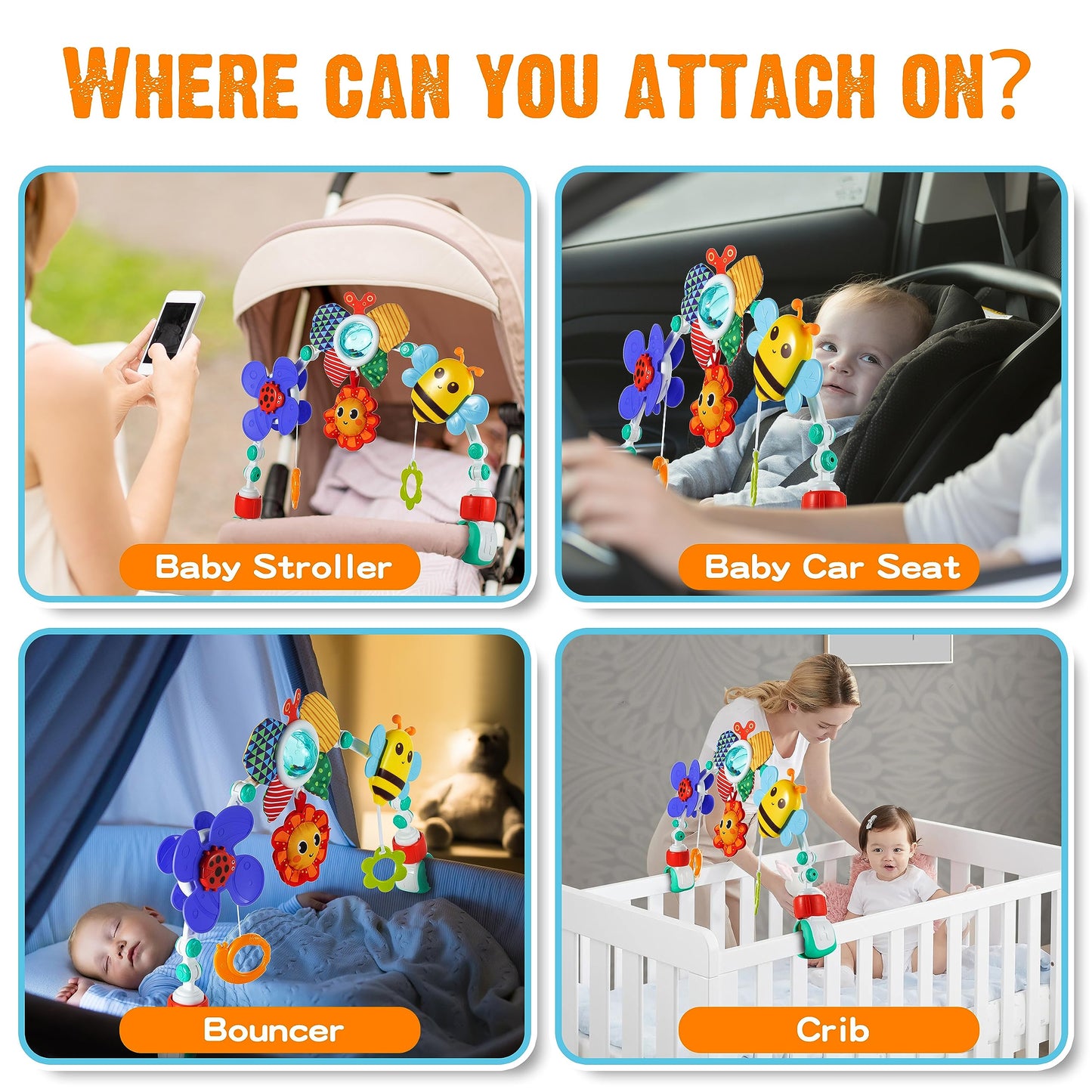 Lynncare Adjustable Arch Bassinet Toys for Infant & Toddlers, Stroller Arch, Baby Crib Toys with Fascinating Hanging for Stimulating Baby’s Senses