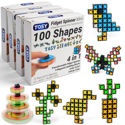 TOSY Magnet Fidget Spinner Mini - 8 Blocks, 3 in 1 Toy: Transformable Fidget Spinner, Infinity Cube, 2x2 Puzzle Cube, Stress Relief, STEM Magnet Tiles