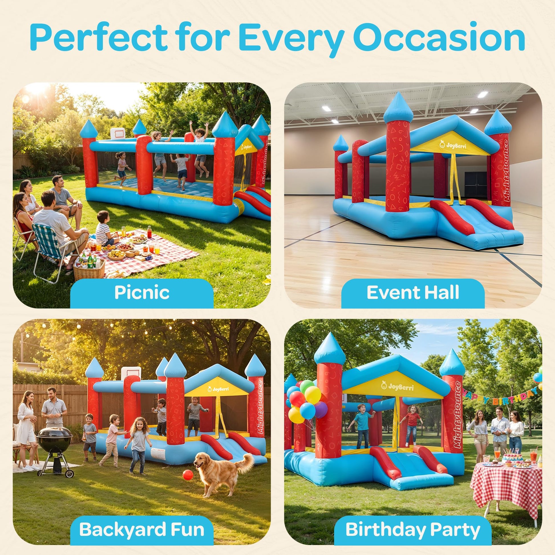 JoyBerri Inflatable Mighty Bounce House with Blower - Extra Large