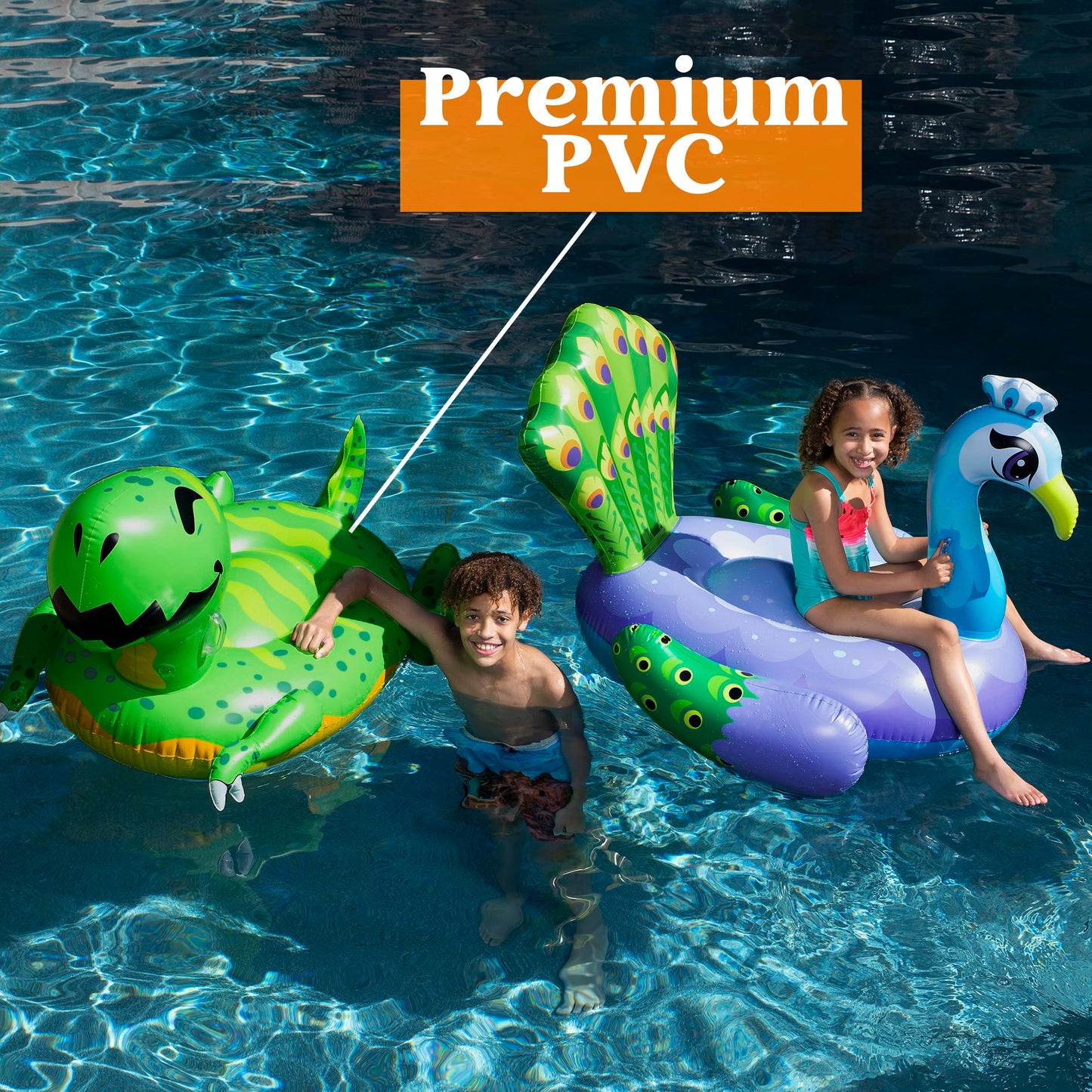 Sloosh 2-Pack Inflatable Dinosaur & Peacock Pool Floats Set, Fun Beach Floaties for Swim Party Decorations Toys, Inflatable Island, Summer Pool Raft