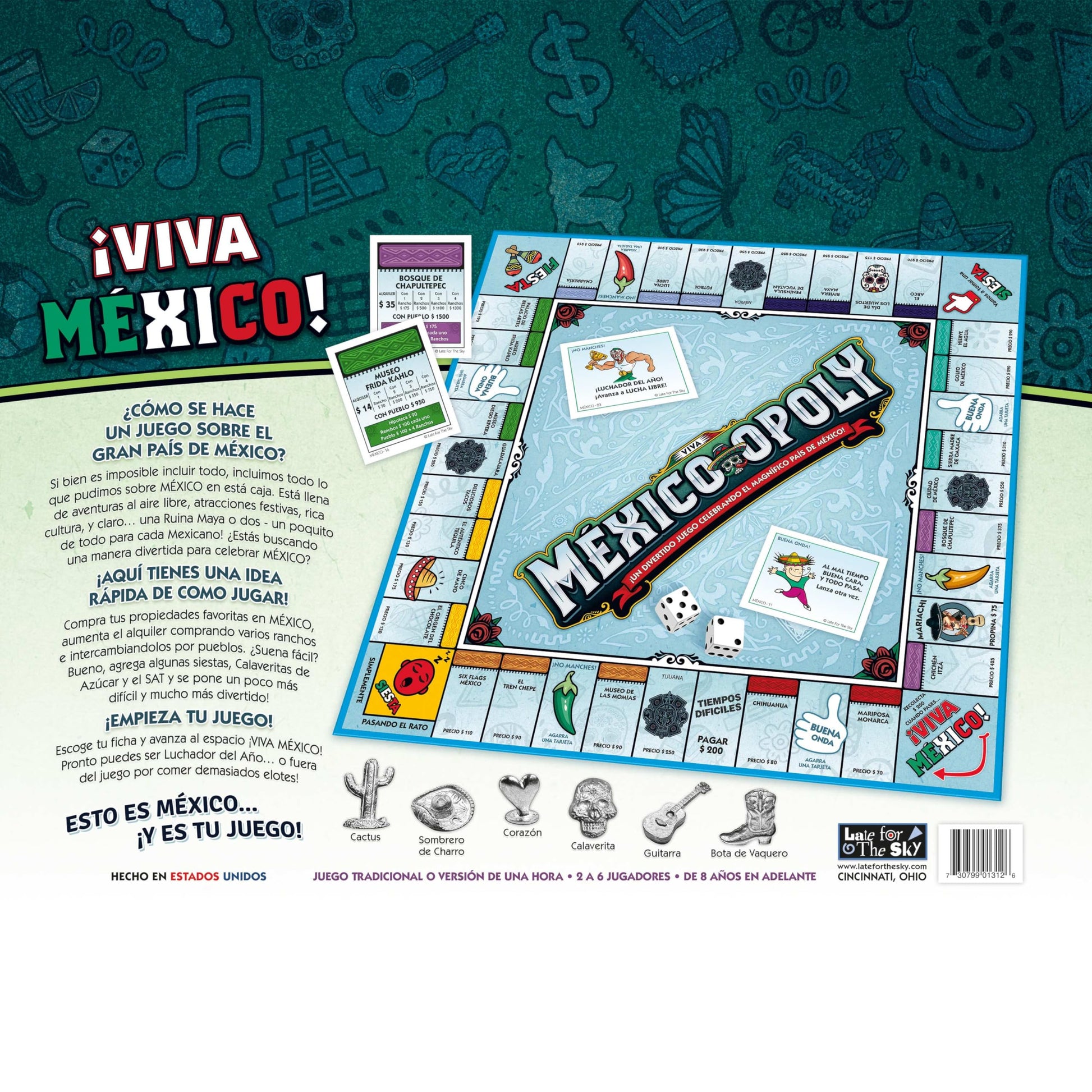 Late for The Sky Mexico-Opoly Spanish-Language Board Game - Family Strategy for 2-6 Players, Ages 8+, Mexico Culture Theme with Paper Money, Tokens