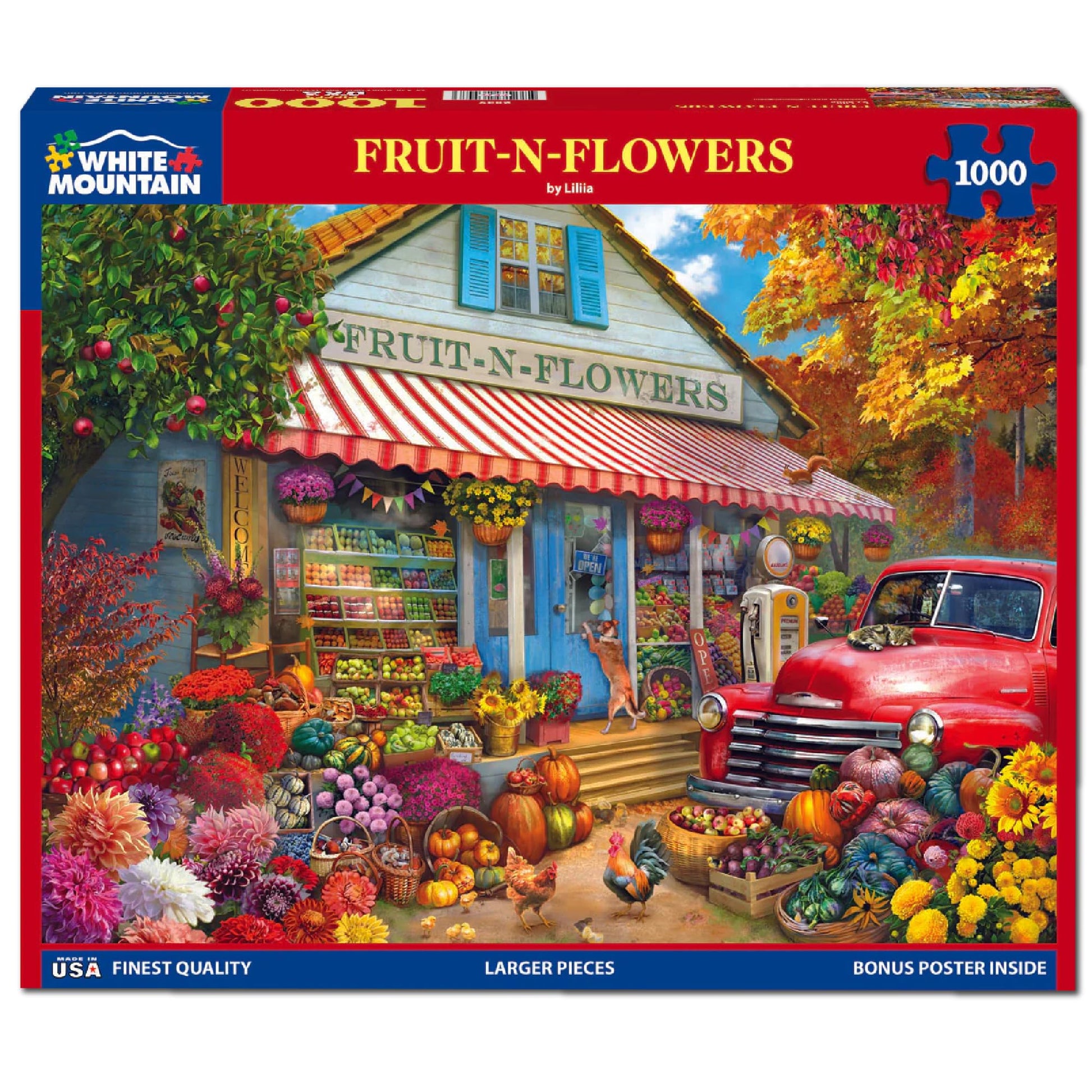 White Mountain 1000 Piece Jigsaw Puzzle Autumn Fall Shop, Fruit N Flowers