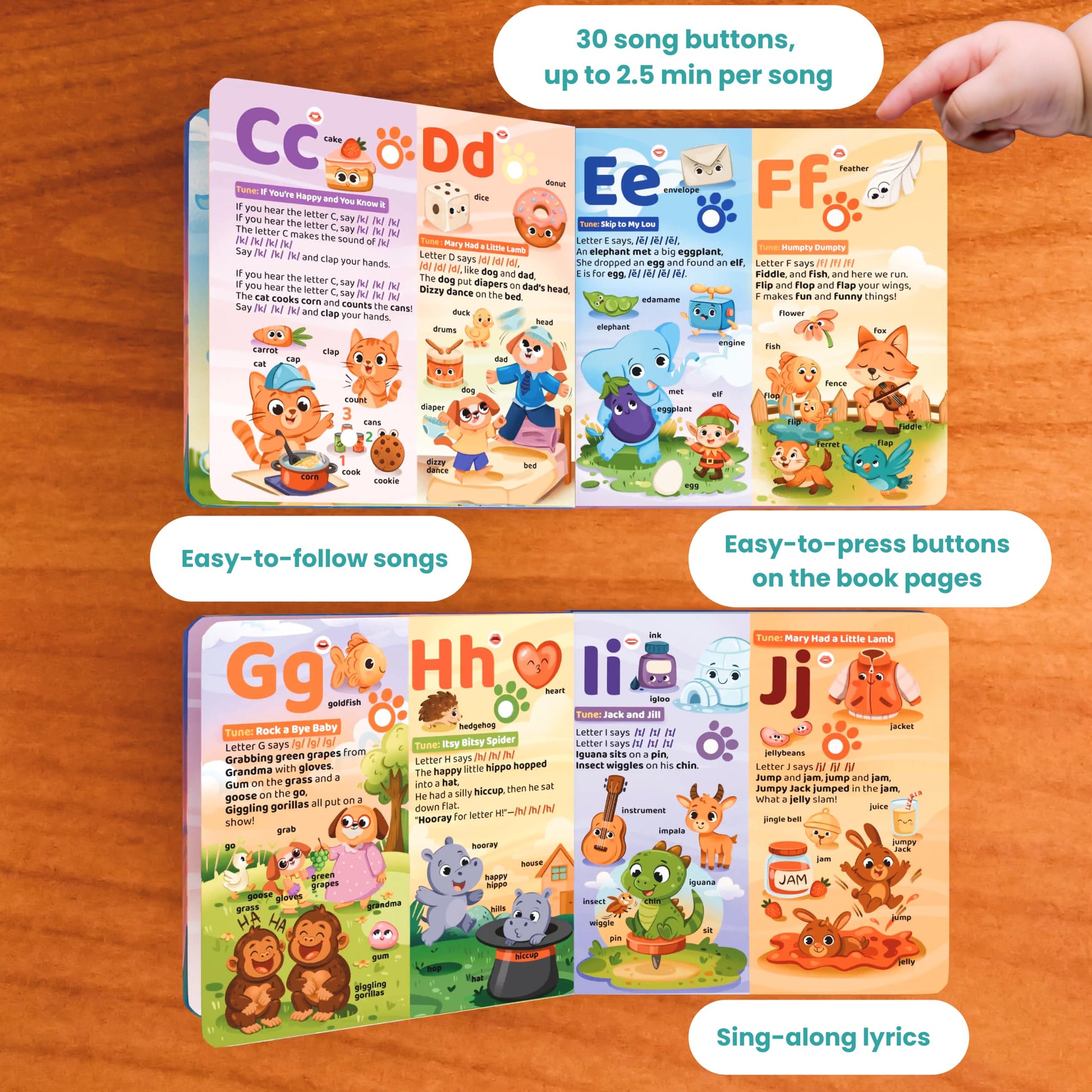 GO GO 30 Funny Phonics Songs Sound Book, A-Z Letter Sound Songs, USB-C Rechargeable, Preschool & Kindergarten Learn to Read for 3 Year olds, Perfect