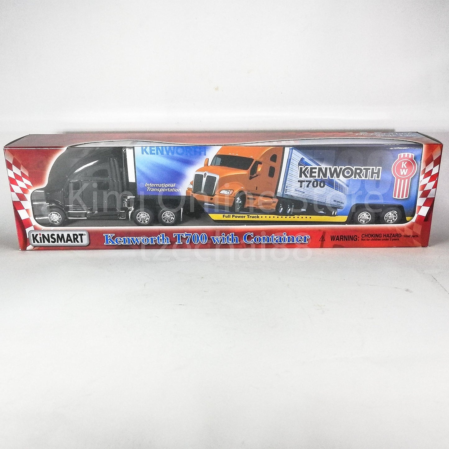 KiNSMART Kenworth T700 Container Truck, 1:68 Scale, Die Cast Metal Model, Black with Decals, Pullback Action