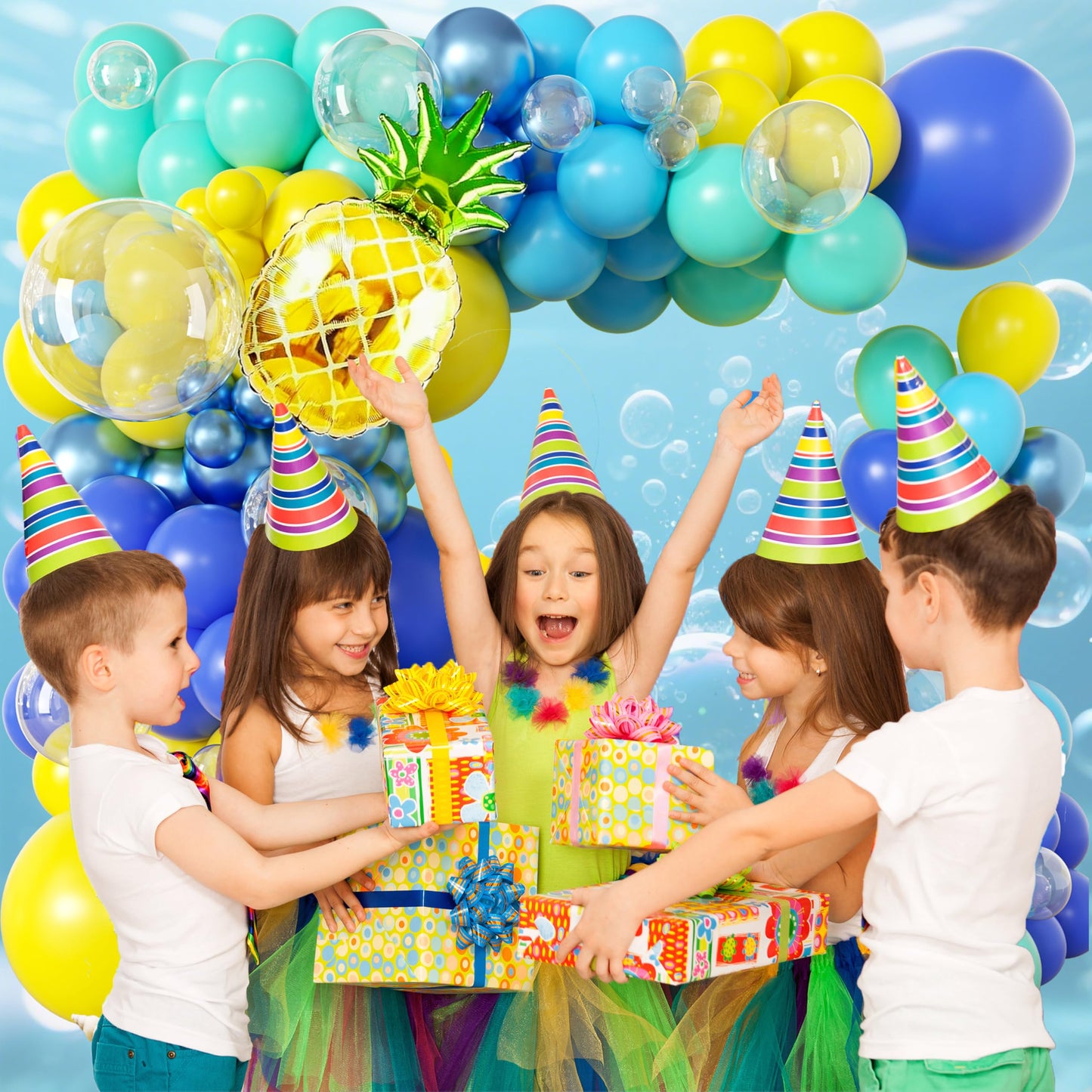 100pcs Hawaii Balloons Garland Arch Kit with Balloons for Birthday Decorations,Party Supplies for boys Girls (Sponge)