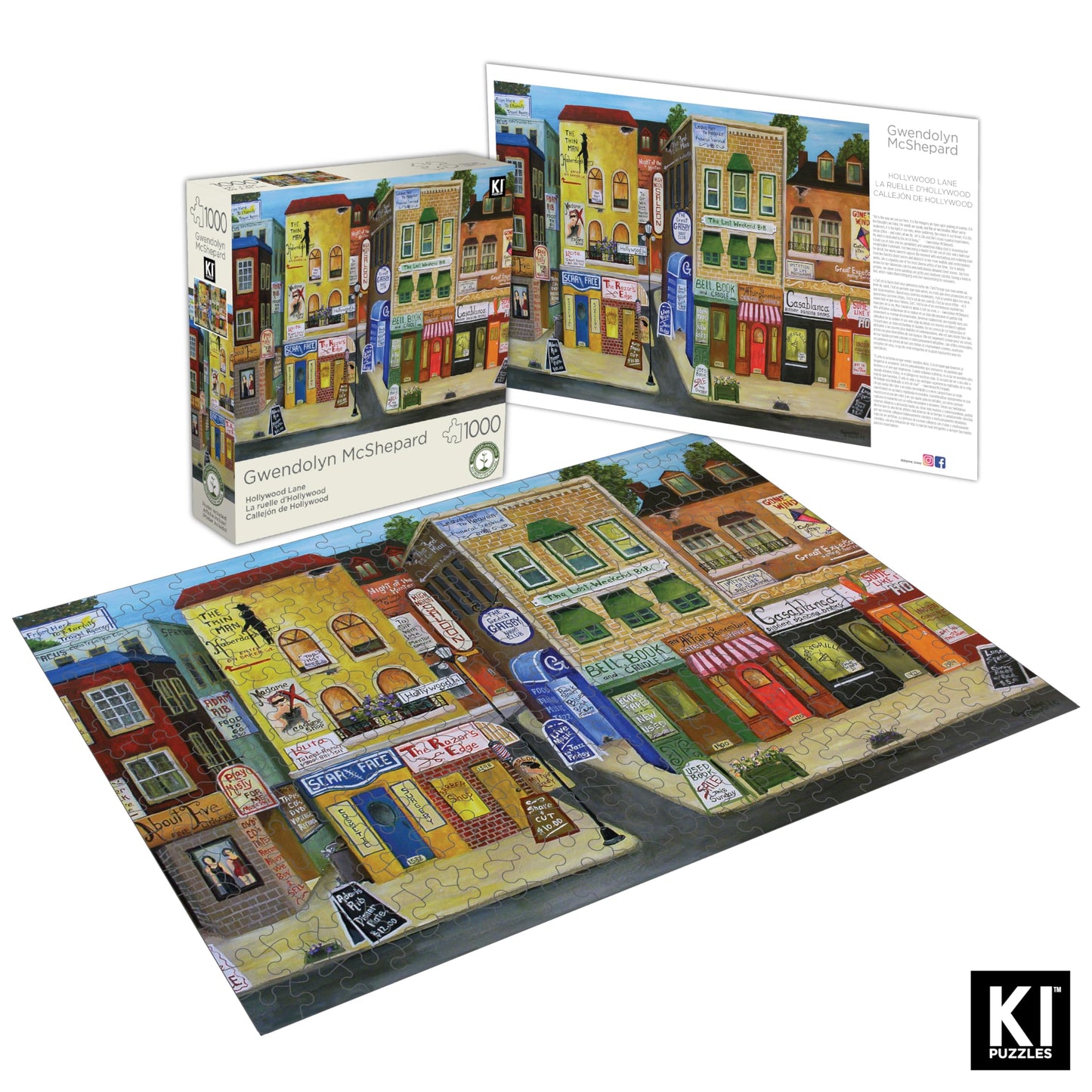 KI Puzzles 1000 Piece Puzzle for Adults - Hard, Difficult & Challenging Jigsaw by Gwendolyn McShepard - Hollywood LN Urban Street Scene - 27x20”