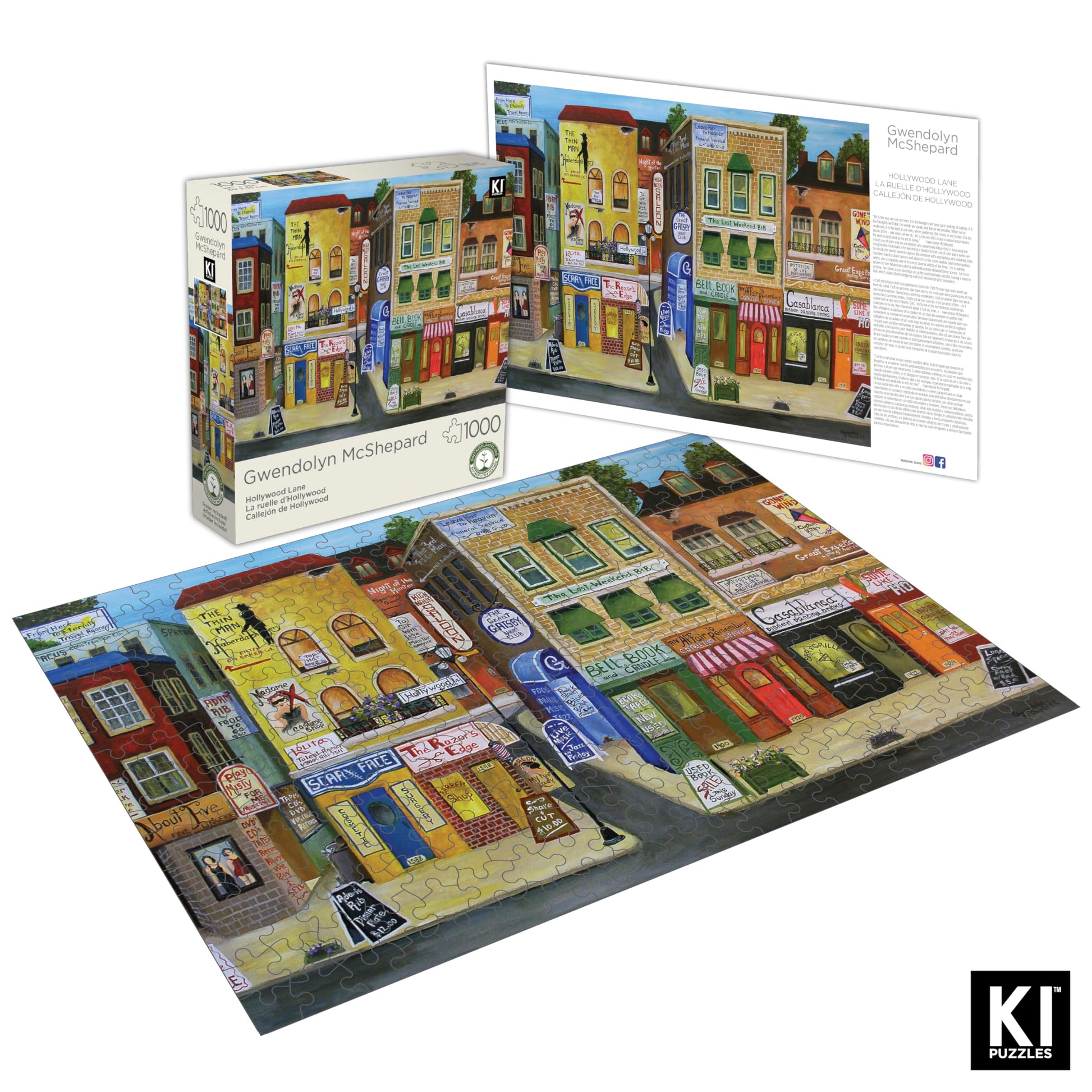 KI Puzzles 1000 Piece Puzzle for Adults - Hard, Difficult & Challenging Jigsaw by Gwendolyn McShepard - Hollywood LN Urban Street Scene - 27x20”