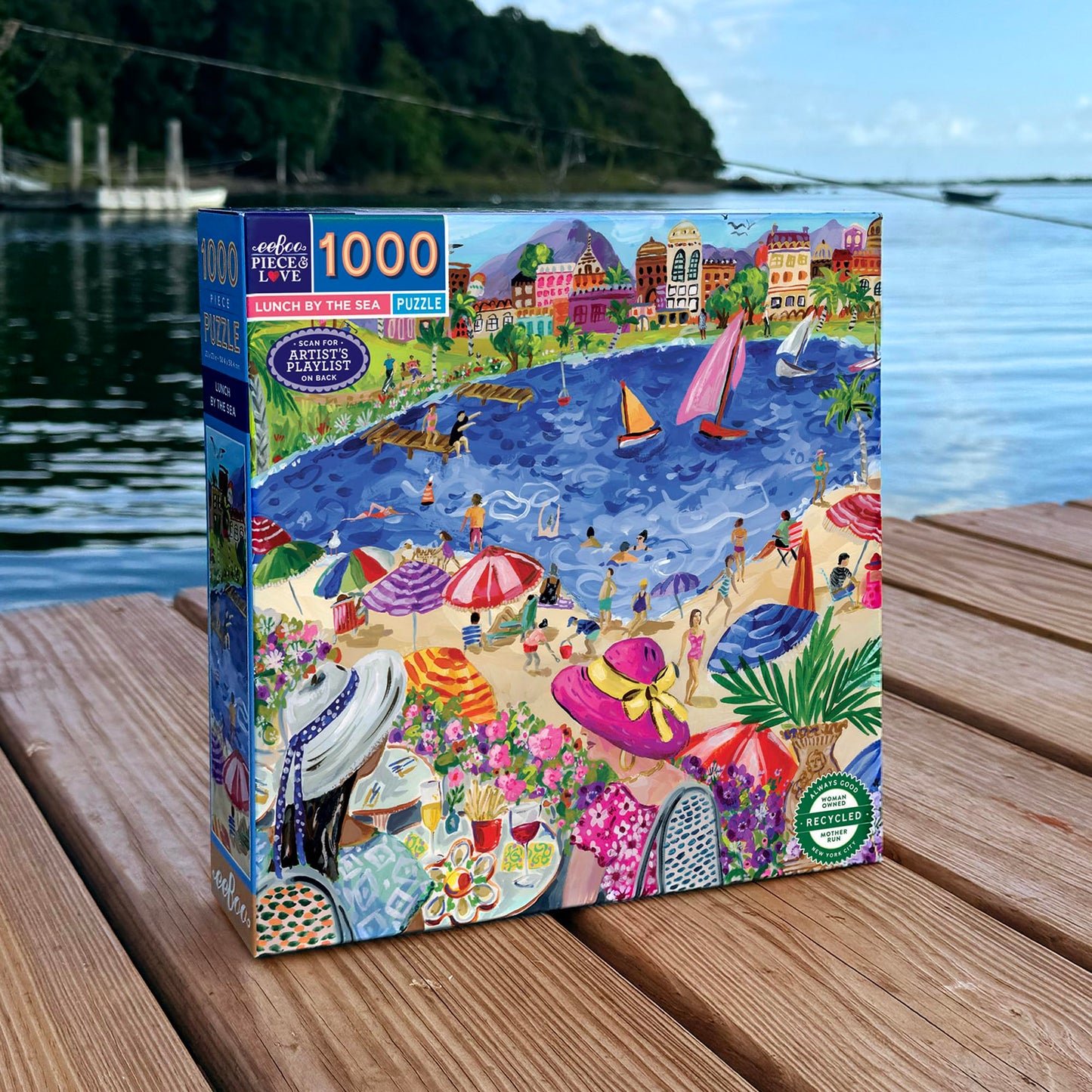 eeBoo 1000 Piece Puzzle - Lunch by The Sea Jigsaw Puzzle for Adults, Square 23" x 23" Made with Recycled Board & Vegetable-Based Ink