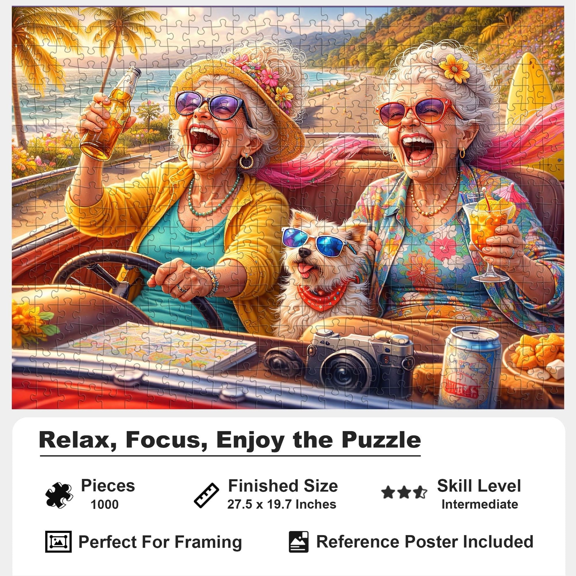 Teemosreal Puzzles for Adults 1000 Pieces, Funny Grandma Beach Art