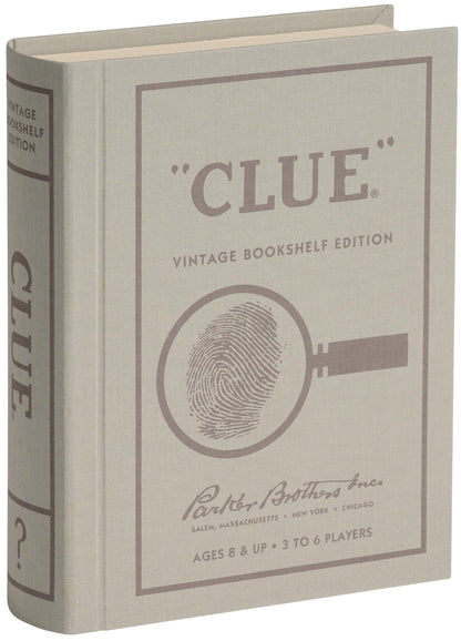 WS Game Company Clue Vintage Bookshelf Edition - Classic Murder Mystery Board Game in Linen-Wrapped Book Case with Retro 1949 Design, for Kids, Adults