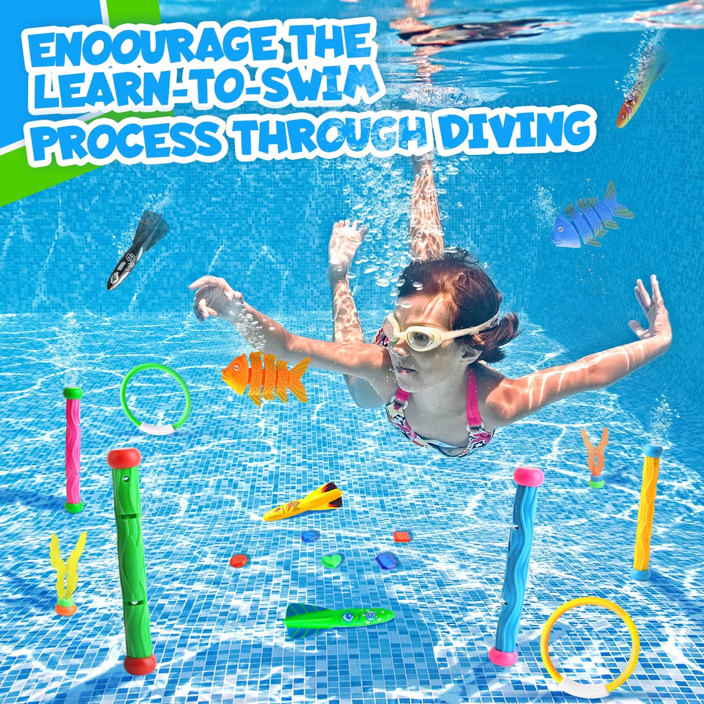 Dive Rings Pool Toys Adults, 26 Pcs Diving Toys for Kids Ages 4-8, Shark Torpedo Dive Set, Octopus Toddler Water Fun Toys, Summer Essentials