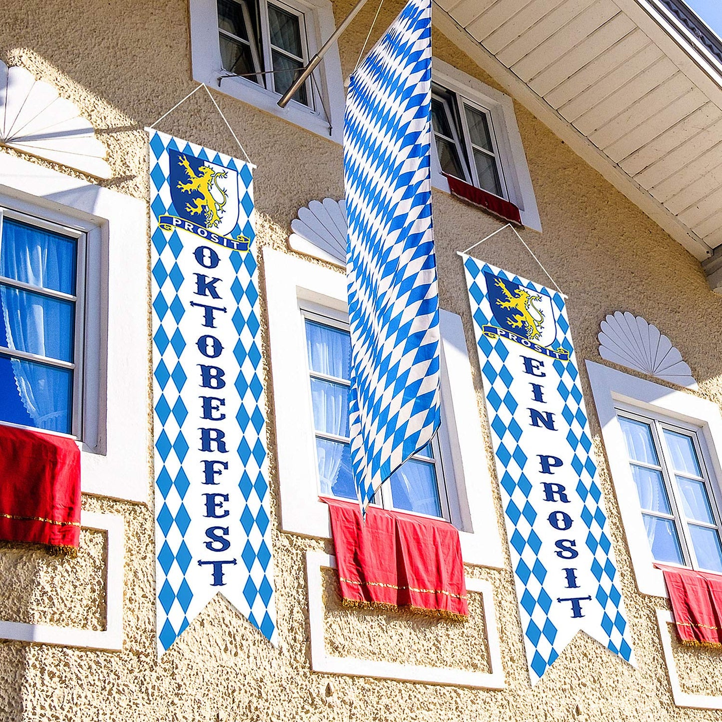 Blulu Oktoberfest Decorations Oktoberfest Banner Sign October Festival Party Decorations Bavarian Check Flag Porch Welcome Banner Flags Decor