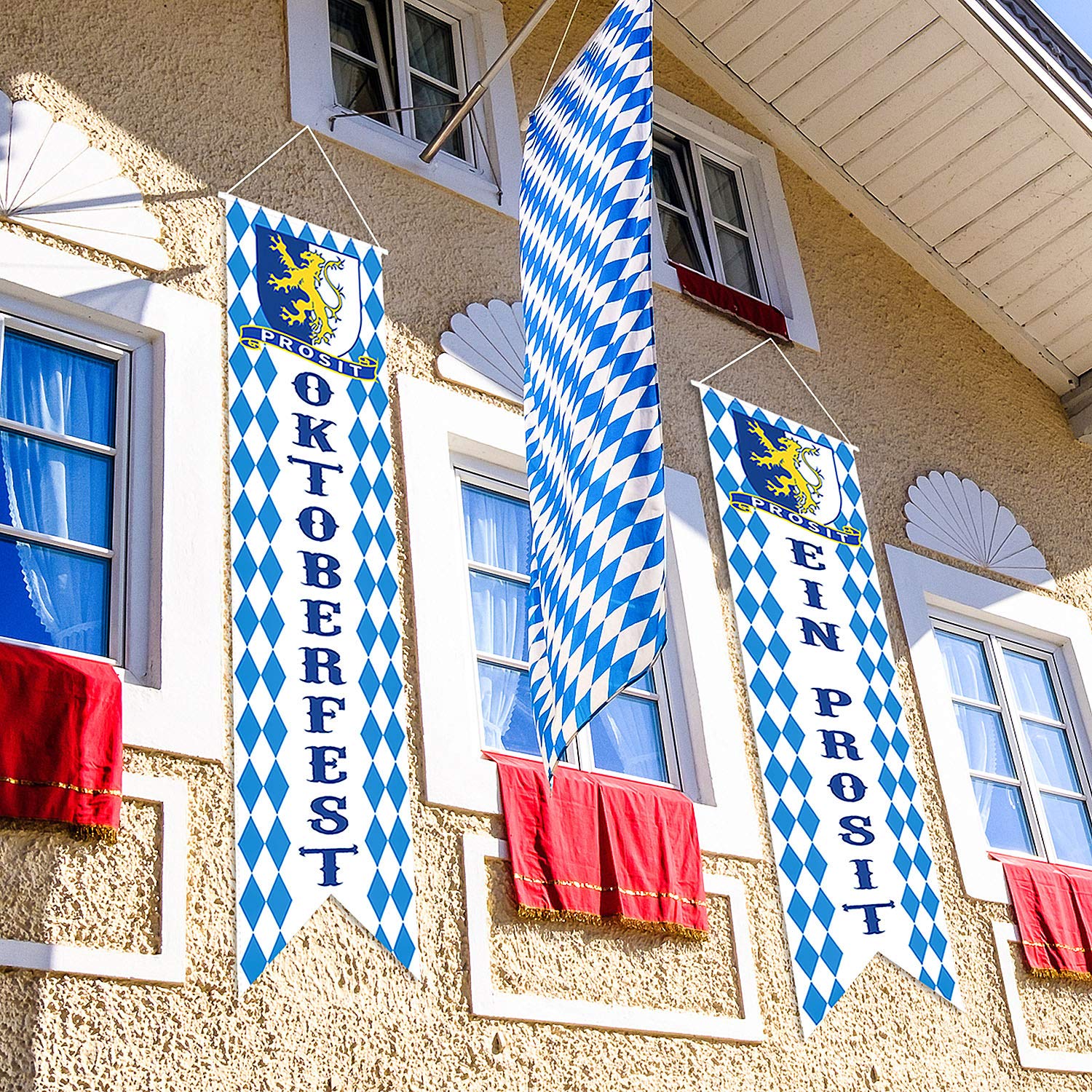 Blulu Oktoberfest Decorations Oktoberfest Banner Sign October Festival Party Decorations Bavarian Check Flag Porch Welcome Banner Flags Decor